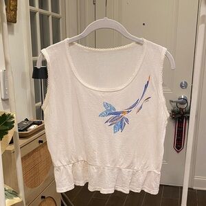 90’s Vintage Sleeveless Top with Blue and Orange Leaf Design